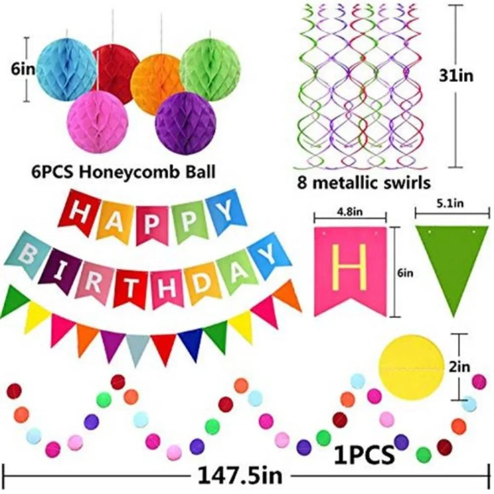 Happy Birthday Banner With Colorful Paper Flag Bunting Paper Circle